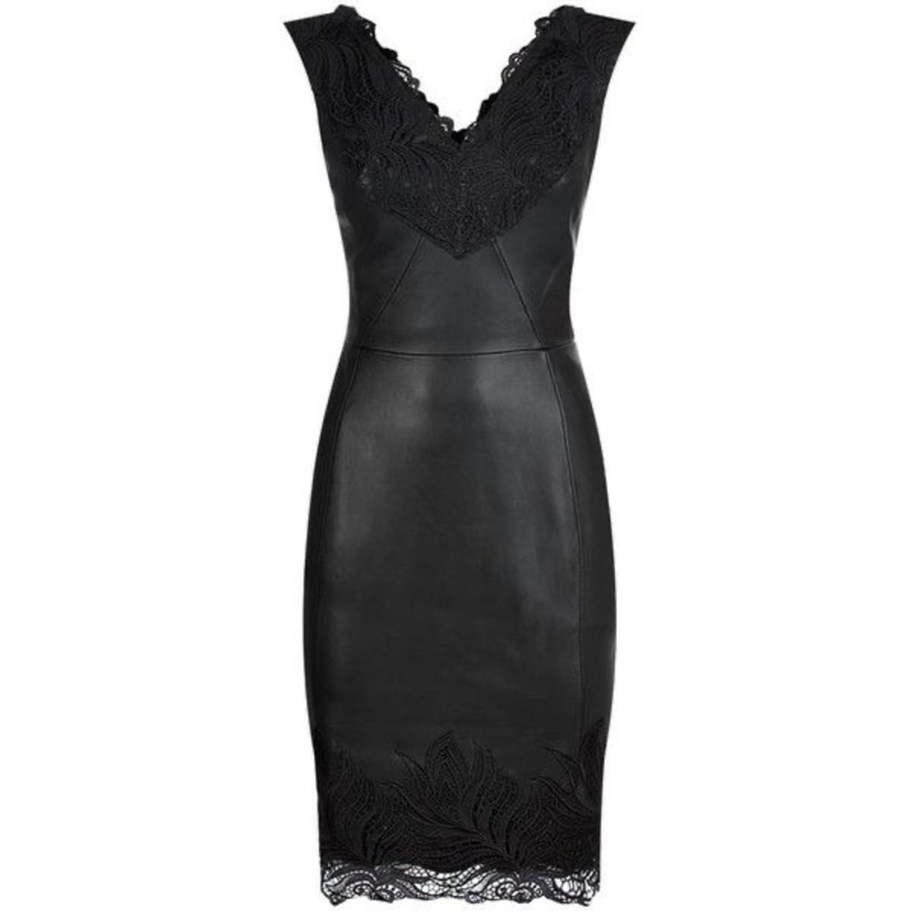Leather lace midi body-con dress